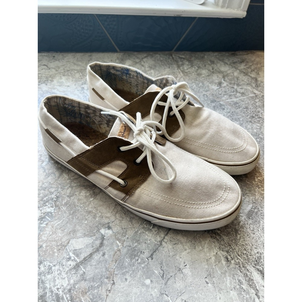 Tommy Bahama Men's Canvas Boat Shoes Beige Tan Casual Sneakers Size 11.5D